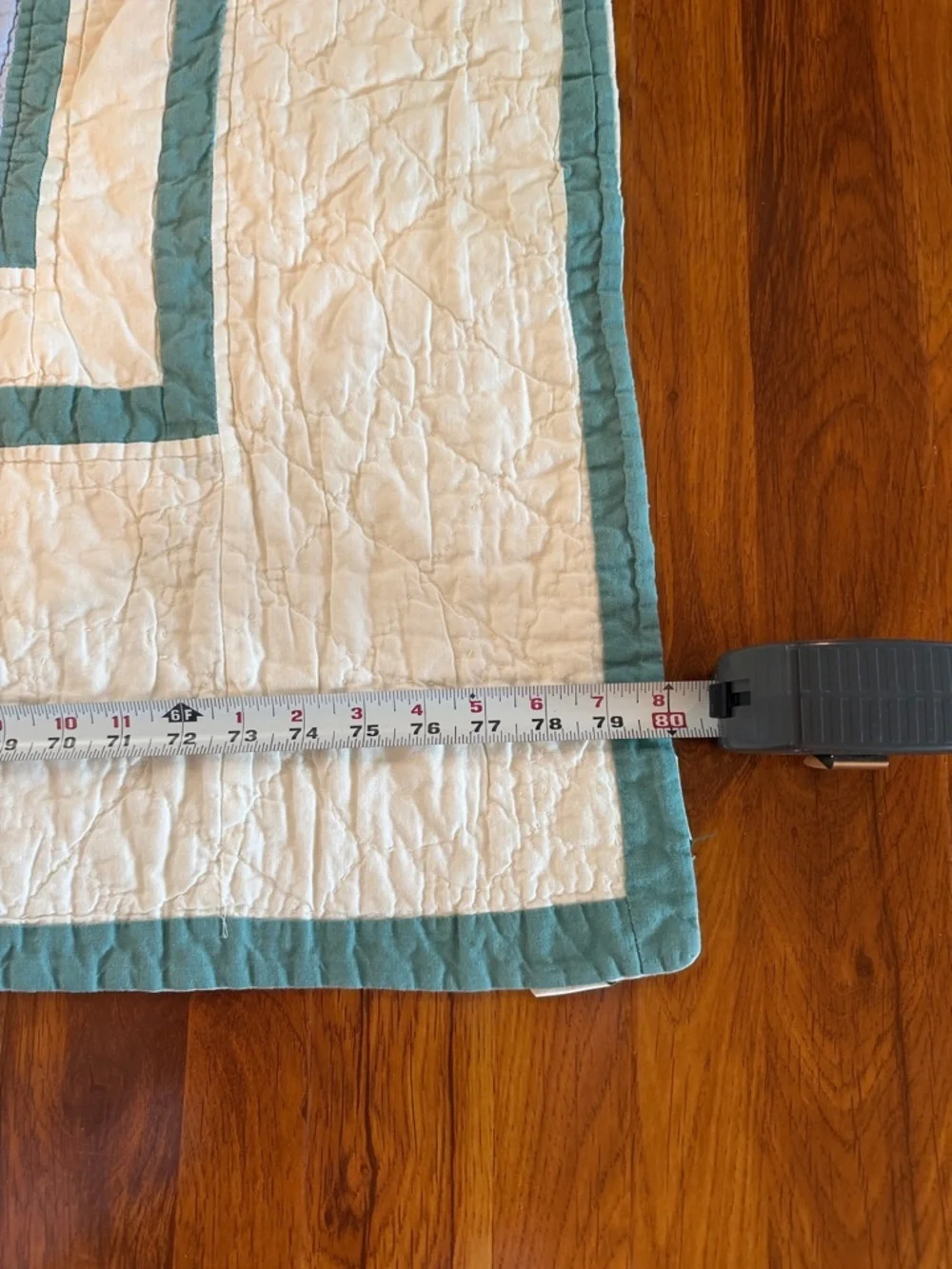 L.L. Bean Cream & Teal Patchwork Applique Quilt and Pillowcase